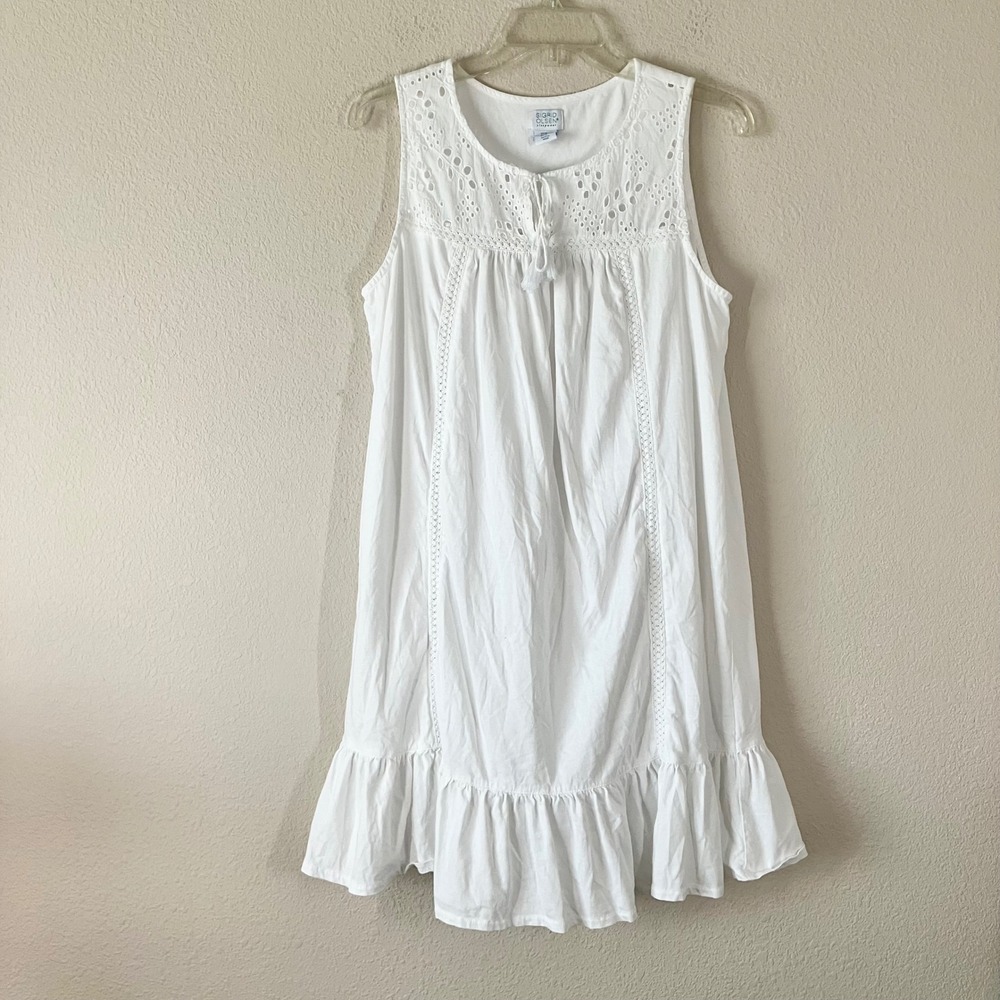 SIGRID OLSEN Sleep Dress M Eyelet Ruffle Boho Loungewear Beach Cover-Up White